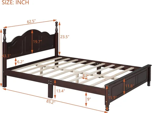 Vista 2 de Harper & Bright Designs Cama de plataforma tamaño Queen con cabecero, marco de cama de madera de estilo retro con soporte de listones, camas