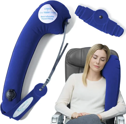 Vista 11 de Almohada de viaje TravelRest Todo-en Uno Premium – Incluye cubierta lavable de tejido suave con cierre y está rellena de espuma viscoelástica., Azul