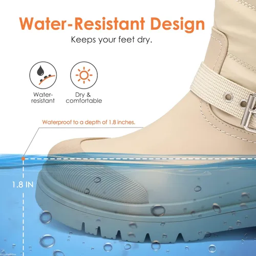 Vista 5 de DREAM PAIRS Botas de nieve de invierno para mujer, con forro de piel cálida, impermeables, de media pantorrilla, cómodos zapatos antideslizantes