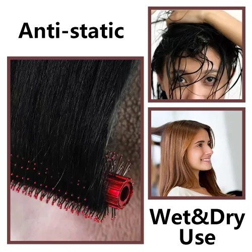 Vista 5 de Juego de 4 cepillos para el cabello, incluye peine ovalado de masaje antiestático, cepillo desenredante, cepillo de pelo redondo, cepillo de pelo