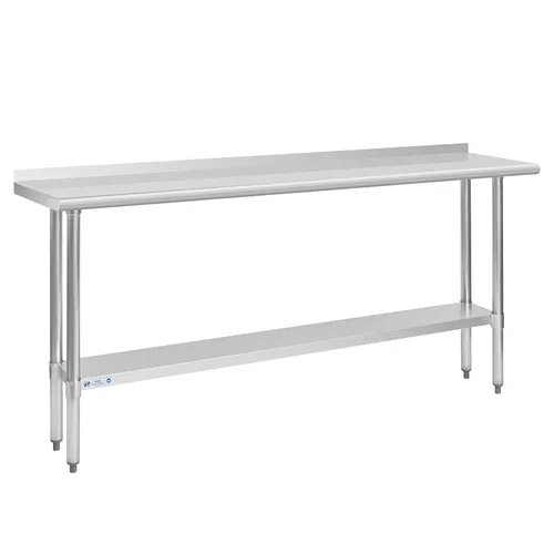 Vista 50 de Mesa de acero inoxidable para preparación y trabajo, con ruedas giratorias, mesa resistente, comercial NSF, con estante inferior y protector