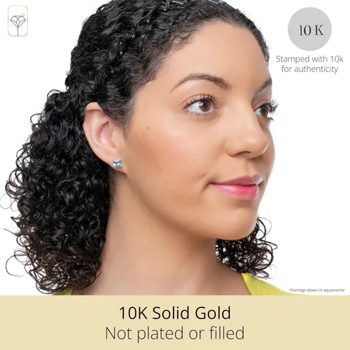 Vista 2 de Aretes cuadrados de oro blanco de 10 quilates de 0.276 in con piedra natal de corte princesa para mujer MAX + STONE