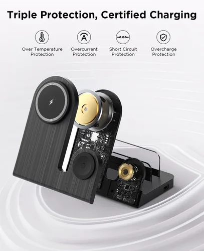 Vista 7 de Cargador inalámbrico Mag-Safe para iPhone: estación de carga 3 en 1 para múltiples dispositivos Apple - Soporte de carga de 18 W para iPhone 16 15