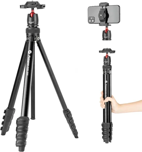 Vista 9 de Fotopro DIGI-3400 - Trípode de viaje ultraligero y compacto de 120 cm con placa de liberación rápida y cabezal panorámico, trípode de aluminio