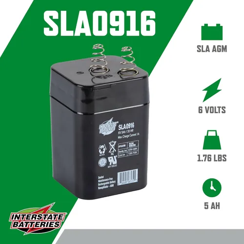 Vista 3 de Interstate Batteries Batería sellada de plomo ácido (SLA) de 6V 5AH - Terminales de resorte (SLA0916)