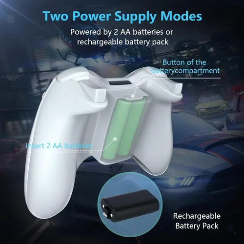 Vista 5 de Controlador inalámbrico para Xbox 360, 2.4GHZ Gamepad Joystick Control remoto para PC Windows 7,8,10 con adaptador receptor, blanco