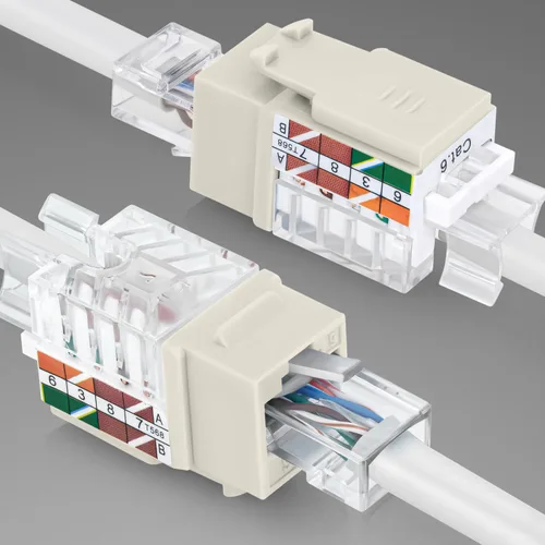 Vista 257 de Everest - Paquete de 50 conectores Keystone RJ45 Cat6 en ángulo de 45°, color blanco, conectores RJ45 hembra de perfil delgado, conector Keystone