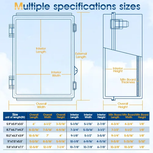 Vista 5 de Caja de conexiones de plástico ABS impermeable para proyectos al aire libre, IP67, resistente a la intemperie, a prueba de polvo con cubierta