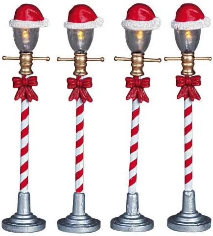 Vista 3 de Lemax Lámpara de calle Santa Hat, juego de 4, funciona con pilas (4.5V) #64472