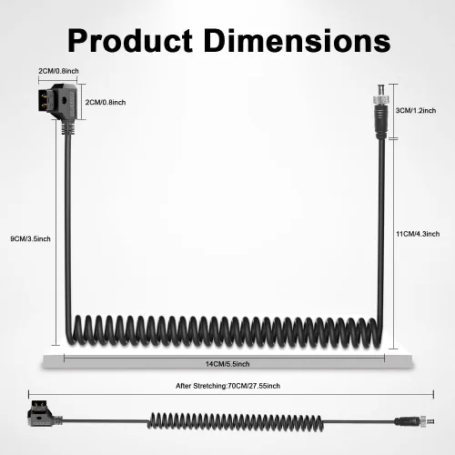 Vista 4 de Alvin's Cables D-Tap para bloquear el cable de alimentación en espiral de CC para dispositivos de vídeo PIX E7 PIX E5 7 pantalla táctil Hollyland
