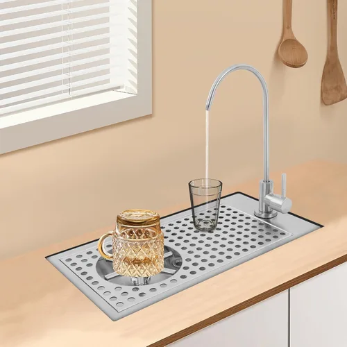 Vista 5 de Enjuagadora de vidrio con grifo, jarra comercial de acero inoxidable 304 con boquilla de limpieza multiángulo para bar, cafetería, carrito de café