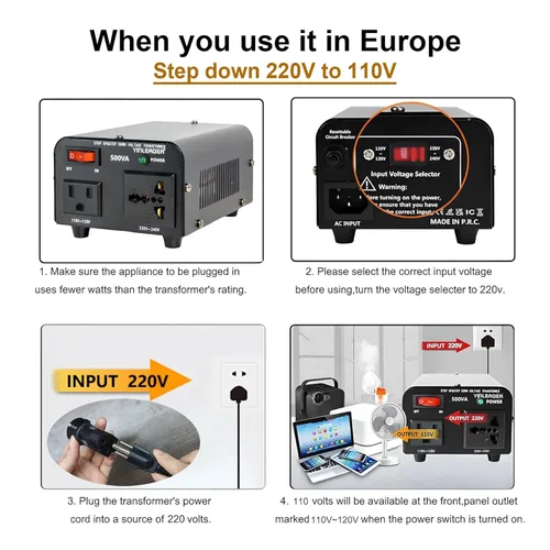 Vista 5 de Yinleader Convertidor de voltaje de 500 W, transformador de 110/120 V a 220/240 V, convertidor de paso de voltaje de 110 V a 220 V, 220 V a 110 V