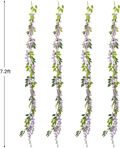 Vista 4 de Lvydec Guirnalda de flores artificiales de glicina, 4 piezas en total de 28.8 pies, enredadera de glicina artificial flores colgantes de seda
