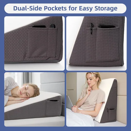 Vista 7 de Almohada de cuña para cabecero, almohada de cuña elevada triangular de 12 pulgadas para aliviar el reflujo ácido, dormir, poscirugía, alivio