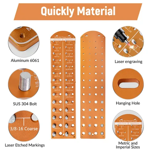 Vista 3 de Comprobador de roscas de tuerca y perno, calibre de rosca, calibre de identificación de pernos y tuercas, identibolt de 14 pulgadas y 14 métricas