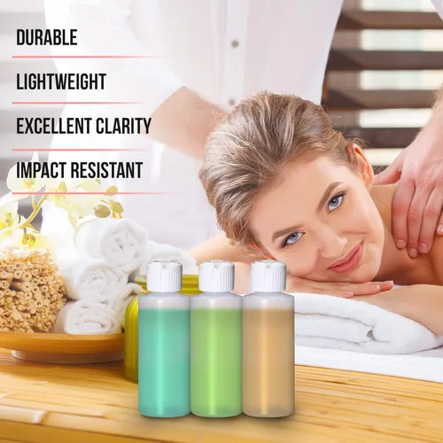 Vista 2 de Botellas cilíndricas de plástico con boquilla de vertido abatible, sin BPA y recipientes recargables, duraderas, a precio asequible, loción