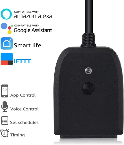 Vista 2 de LITEdge - Enchufe inteligente WiFi para exteriores de 250 V, 2 tomas de control independiente, compatible con Google Home y Alexa, temporizador