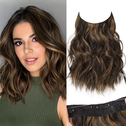 Vista 11 de KooKaStyle - Extensiones de cabello con hilo invisible, diadema transparente, ajustables, 4 clips fijadores, cabello largo y ondulado de 12