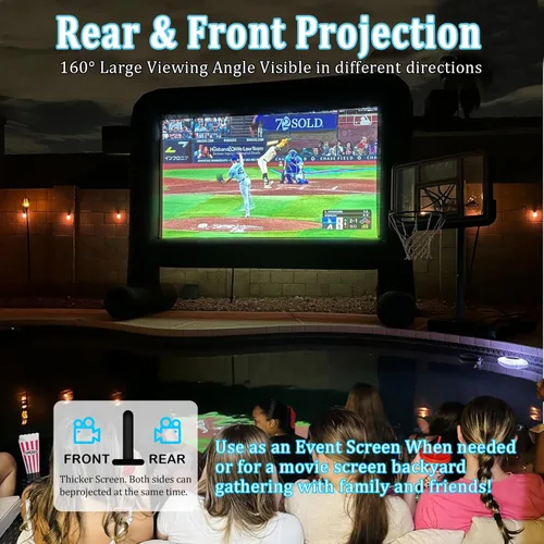 Vista 2 de Pantalla de cine inflable de 16 pies para exteriores, pantalla de proyector inflable compatible con proyección frontal y trasera para patio trasero