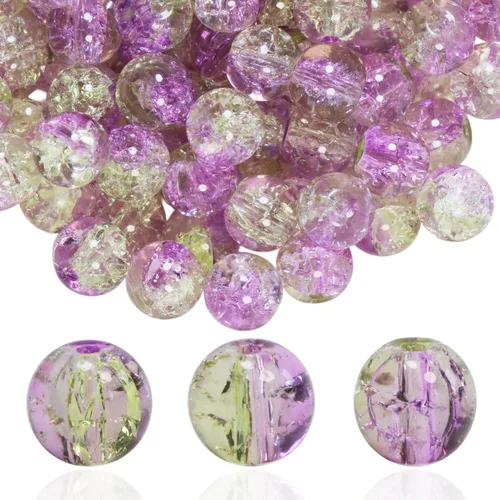 Vista 42 de 100 unidades de cuentas de vidrio craquelado de 10 mm para hacer joyería - Cuentas de cristal espaciadoras redondas a granel, suministros