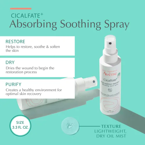 Vista 2 de Avène Cicalfate+ Spray calmante absorbente para secar y restaurar la piel irritada y sensible, ayuda a restaurar la barrera cutánea, seguro