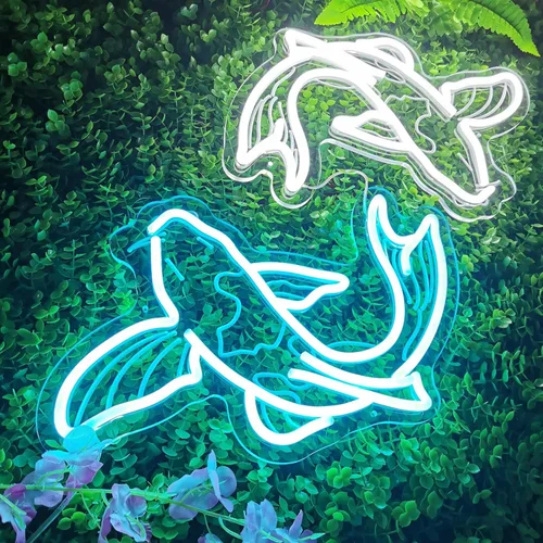 Vista 8 de Koi Fish - Letrero de neón, azul hielo y blanco, letrero decorativo, 14 pulgadas