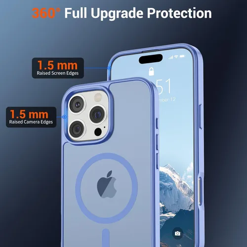 Vista 358 de SUPFINE - Funda magnética para iPhone 13 Pro Max (compatible con MagSafe), (protección contra caídas de grado militar de 10 pies), delgada, Negro