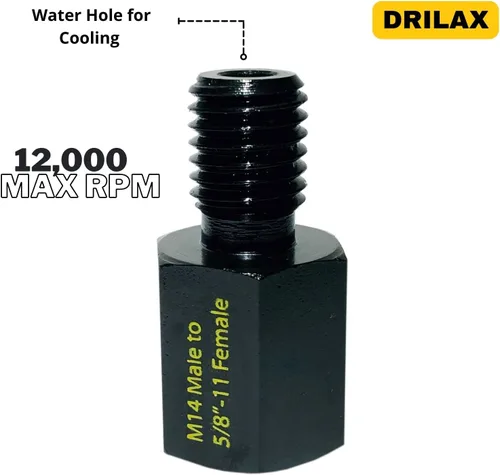 Vista 5 de Drilax Adaptador de amoladora angular M14 macho a 5/8-11 hembra, convertidor de rosca europeo a norteamericano para brocas de núcleo de diamante