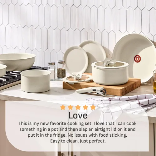 Vista 5 de T-fal Ingenio Essentials - Juego de utensilios de cocina con mango desmontable/extraíble de 11 piezas, granito titanio antiadherente, apto