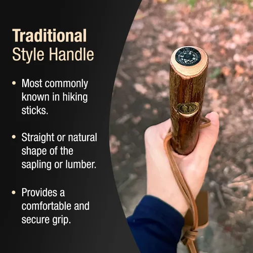 Vista 4 de Brazos Bastón de madera rústica, madera dura, mango de estilo tradicional, para hombres y mujeres, fabricado en los Estados Unidos, 55 pulgadas