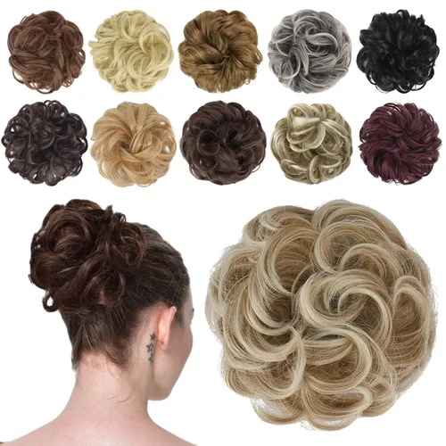 Vista 43 de FESHFEN Pieza de Cabello de Moño Desordenado - Extensiones de Coleteros de Moño de Cabello Ondulado Rizado Elástico Postizos Sintéticos para Mujeres