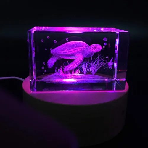 Vista 5 de Pisapapeles de tortuga marina 3D (grabado con láser) en cubo de cristal de cristal, regalos de cumpleaños/Navidad (no incluye base LED