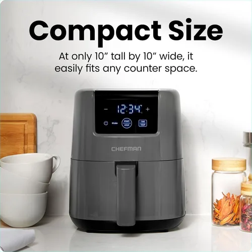 Vista 3 de Chefman - Freidora de aire mini de 2 cuartos de galón – Freidora de aire compacta y ahorradora de espacio digital con cesta antiadherente y apta