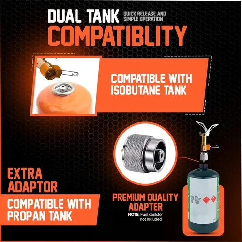 Vista 7 de Mini estufa de campamento de 3000 W, estufa de campamento ultraligera con una funda de transporte y un adaptador adicional, compatible con tanques