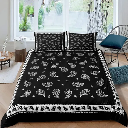 Vista 13 de Juego de funda de edredón de bandana morada, tamaño individual, juego de ropa de cama de 2 piezas de cachemira para decoración de dormitorio, funda