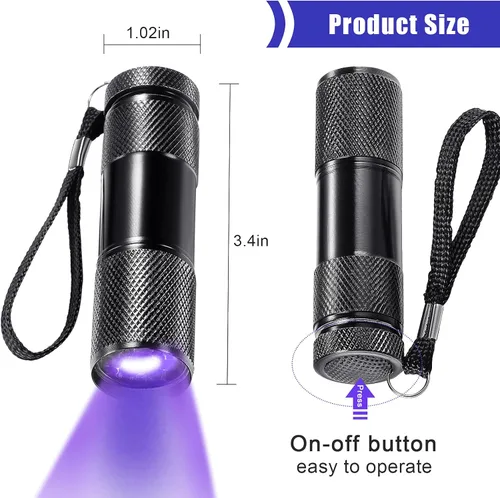Vista 4 de Roceei 10 linternas de luz negra UV, luz LED, de mano, mini detector de antorcha de luz, linterna UV portátil para mascotas manchas de orina
