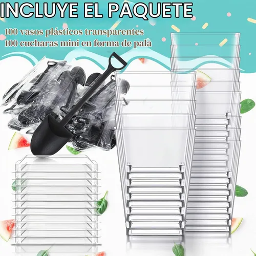 Vista 3 de Cunhill 100 tazas cuadradas de postre con tapas, cucharas de pala