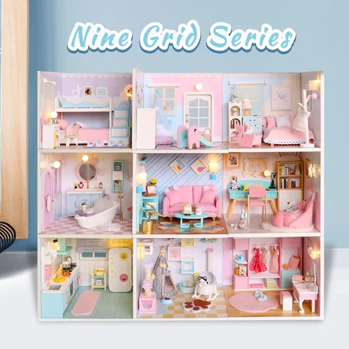 Vista 7 de Kit de casa de muñecas en miniatura de Kisoy con muebles, kit de casa de madera 3D para hacer tú mismo en un rincón de estilo apartamento pequeño