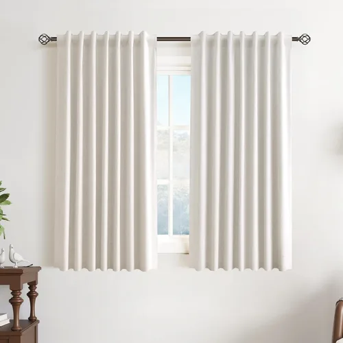 Vista 43 de Guken Cortinas opacas de lino, 2 paneles rústicos, elegantes, 100% opacas, con aislamiento térmico, banda de ganchos y trabilla trasera, 52 x 84