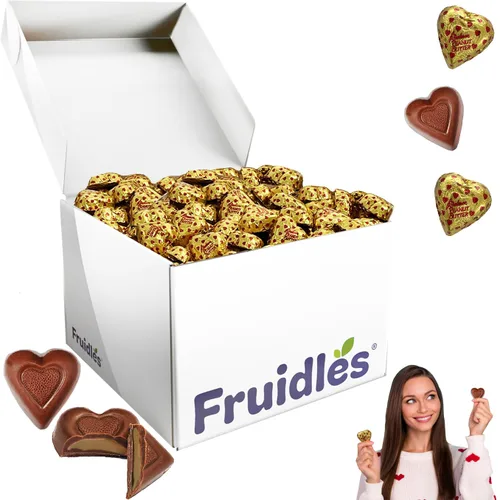 Vista 10 de Fruidles Corazones cremosos de chocolate con mantequilla de maní con leche de San Valentín, golosinas navideñas, láminas envueltas individualmente