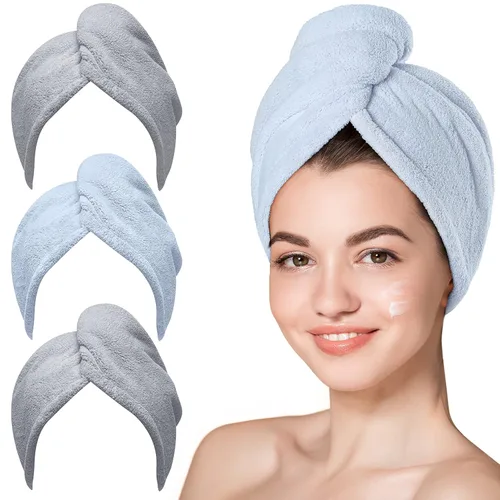 Vista 13 de Hicober Toalla de microfibra para el cabello, toallas de secado rápido para mujeres, turbante suave y ligero de secado rápido para cabello rizado