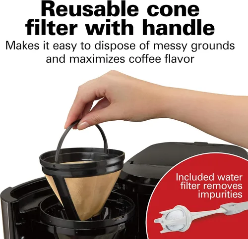 Vista 6 de Hamilton Beach Programmable Front-Fill Coffee Maker with Thermal Carafe (46391), 12 Cup Capacity, Black and Stainless