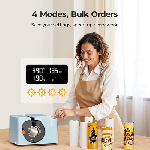 Vista 8 de HTVRONT Prensa de Calor Automática para Vasos - Máquina Prensadora de Calor para Vasos A200, Presión Ajustable y Accesorio de Placa de Calor