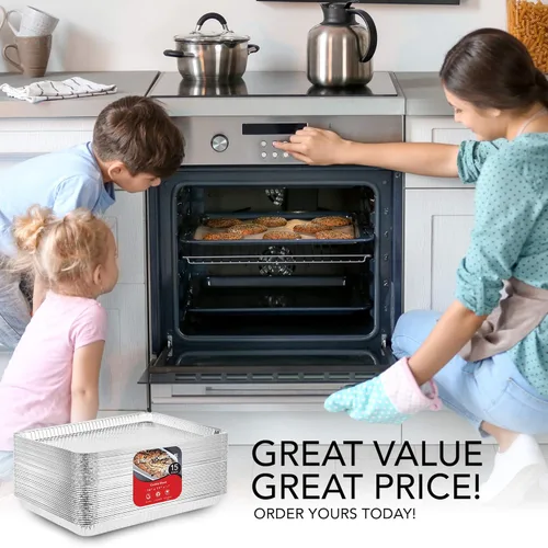 Vista 7 de Stock Your Home Sartenes de aluminio – Paquete de 15 bandejas desechables de papel de aluminio – Hojas reutilizables antiadherentes para hornear