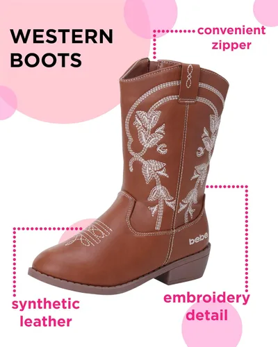 Vista 2 de bebe Botas vaqueras para niñas, botas clásicas de vaquero del oeste, botas de media pantorrilla para niños pequeños, niñas pequeñas y grandes (5T-7)