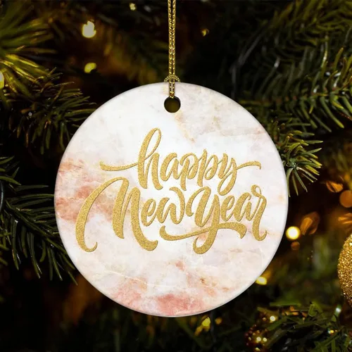 Vista 13 de Two-Side Printed Happy Holiday Ceramic Christmas Ornament, Novelty for Family Friends Kids, Marble Printed Christmas Keepsake Pendants