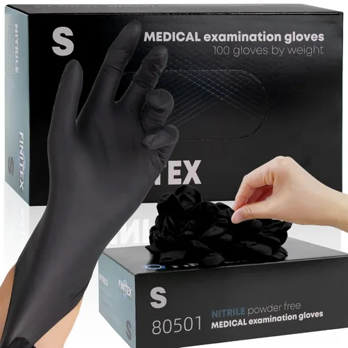 FINITEX - Guantes desechables de nitrilo negro, 5 mil, sin polvo, examen médico, sin látex, 100 unidades para examen, limpieza del hogar, guantes de
