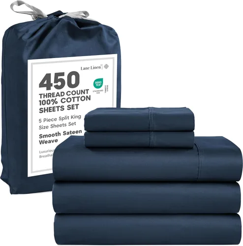 Vista 62 de LANE LINEN - Sábanas tamaño Queen, 450 hilos, 100% algodón, refrescantes, transpirables, con bolsillo profundo, 4 piezas, color negro