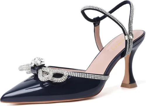 Vista 44 de Susanny - Zapatos de tacón bajo con strass para mujer, con punta puntiaguda, de tacón kitten, con cierre, ajustables, con correa, para vestido