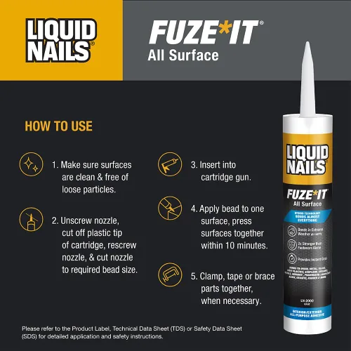Vista 6 de Liquid Nails LN-2000, Fuze It All, 9 onzas de adhesivo para construcción de superficies, color gris, Gris, 1